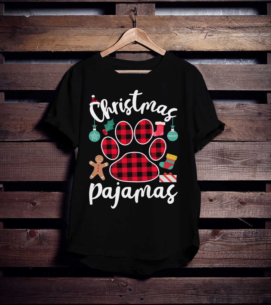 Buffalo Plaid Paw Print Christmas Pajamas Holiday T-Shirt