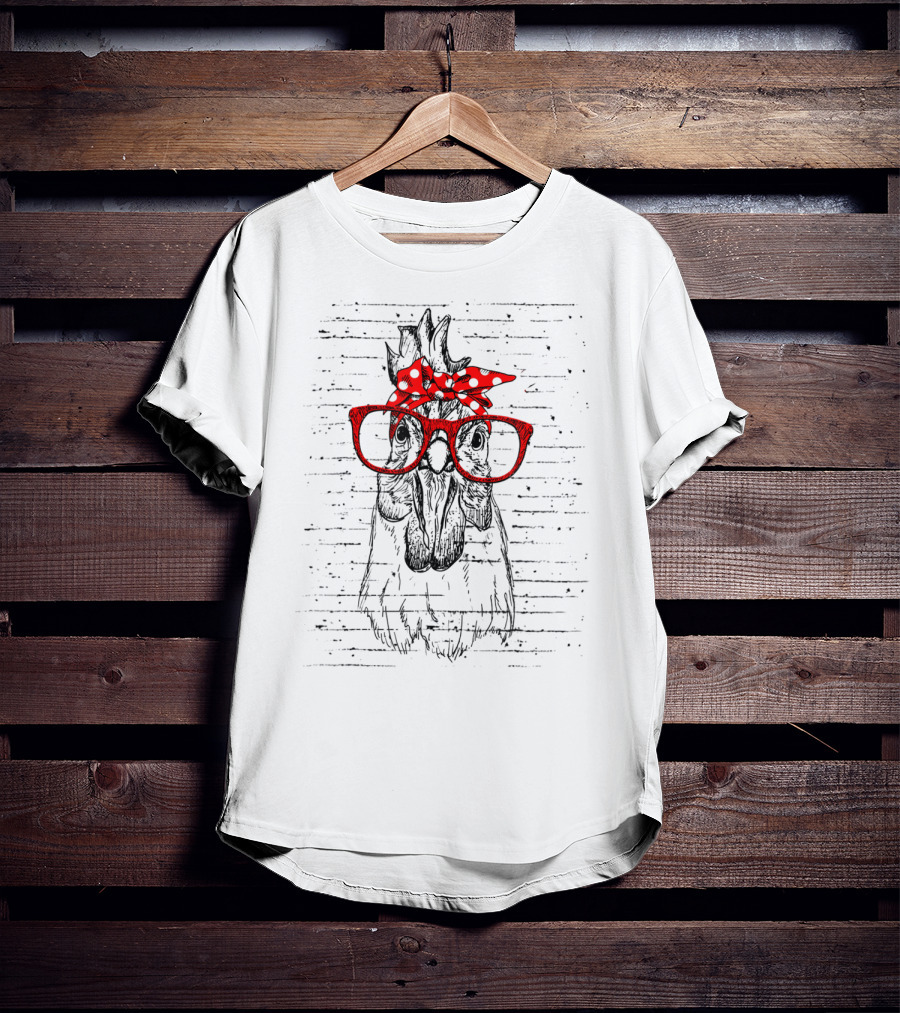 Chicken Mom Wearing Red Glasses With Bow Tie T-Shirt