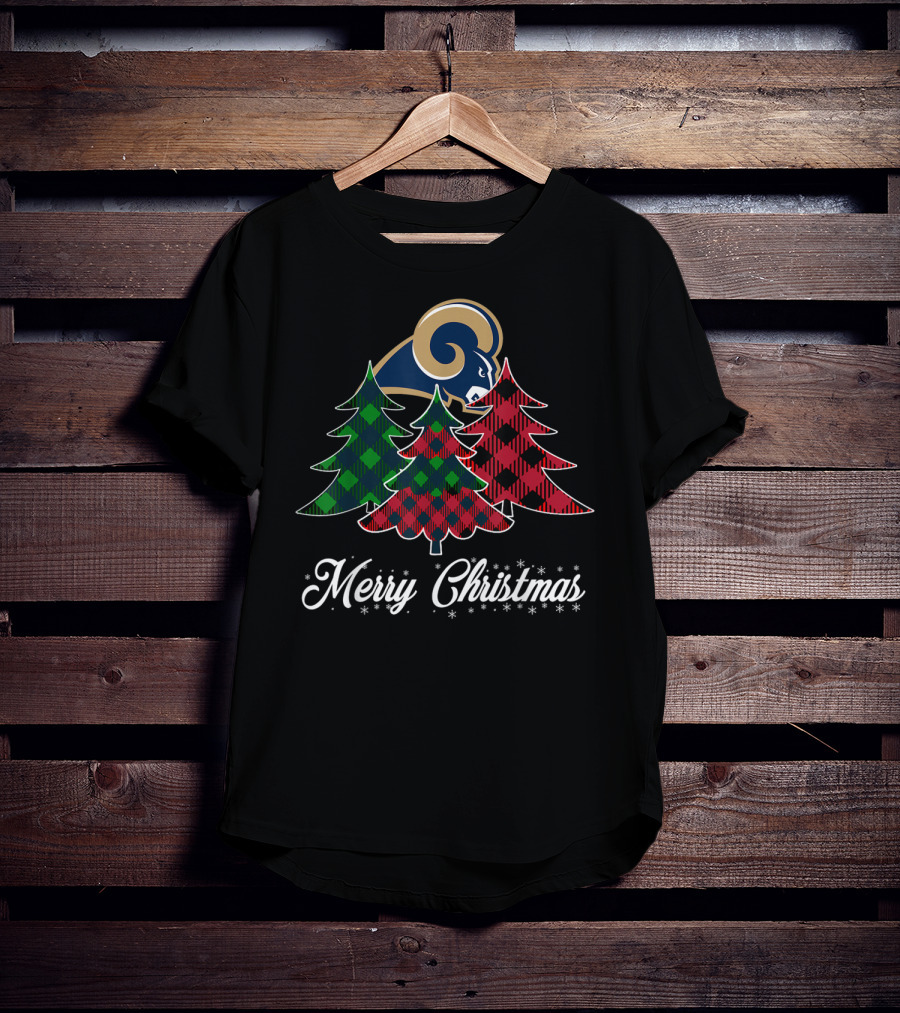 Merry Christmas Los Angeles Rams Plaid Trees Football Team T-Shirt