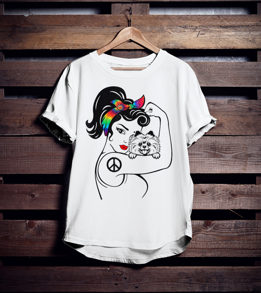 Cute Pomeranian Mom Peace Rainbow Bandana T-Shirt