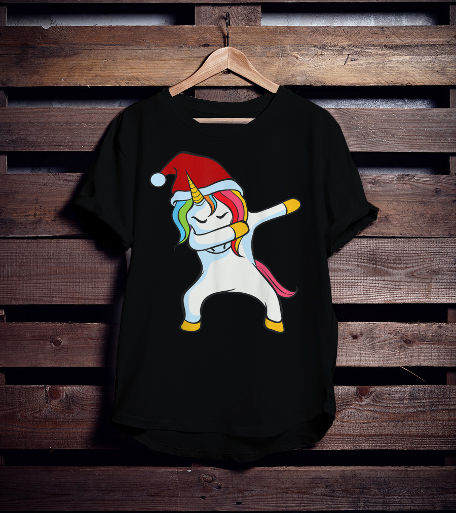 Santa Hat Dabbing Unicorn Christmas Magic T-Shirt