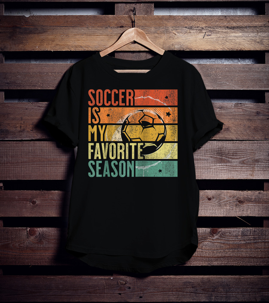 Soccer Is My Favorite Season Vintage Distressed Stripes Football Ball Retro T-Shirt