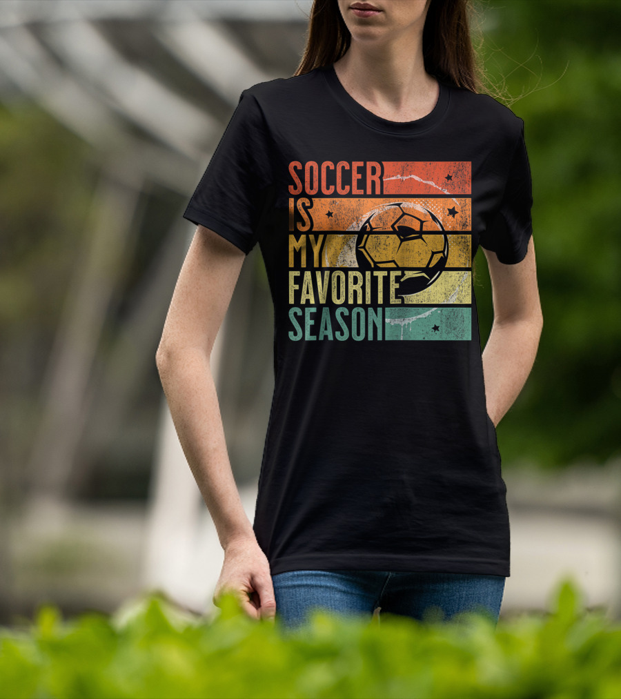 Soccer Is My Favorite Season Vintage Distressed Stripes Football Ball Retro T-Shirt