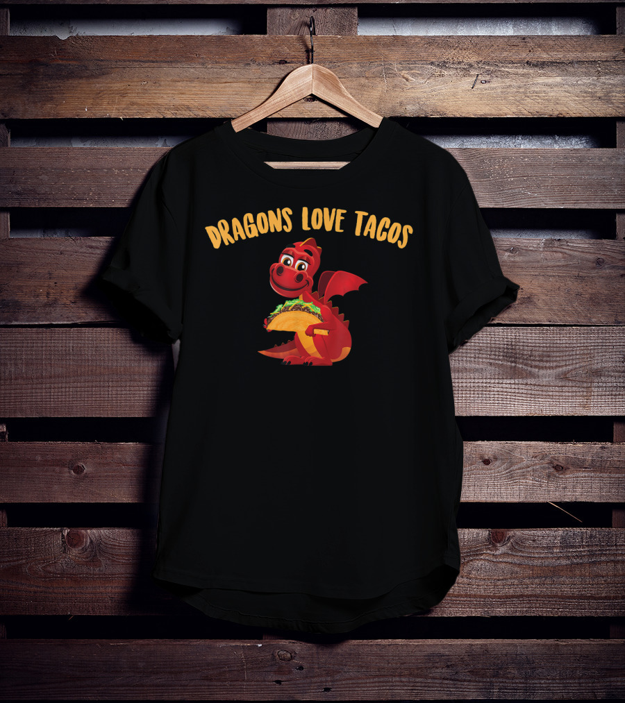Dragons Love Tacos Red Dragon Holding Taco T-Shirt