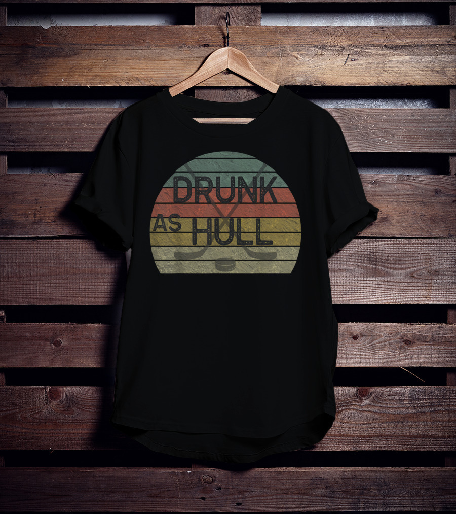 Drunk As Hull Vintage Hockey Crossed Sticks Retro Stripes T-Shirt