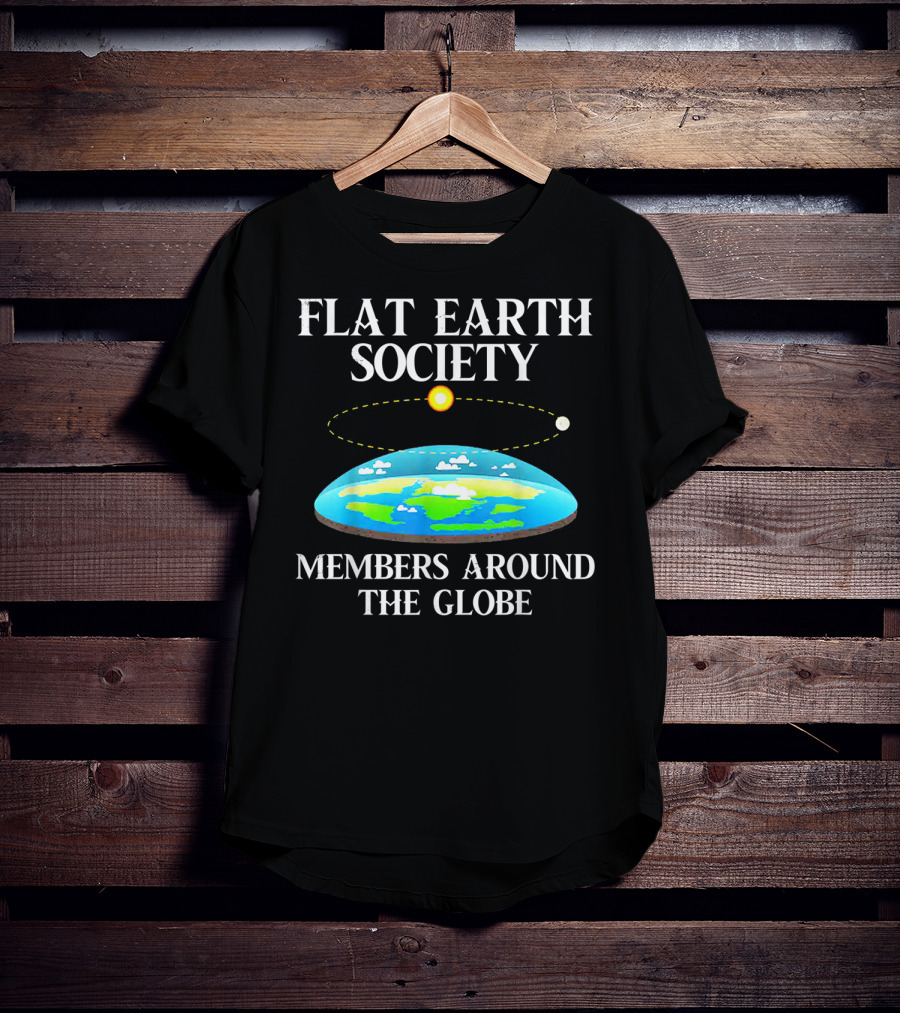 Flat Earth Society Members Around The Globe Flat Earth Concept With Sun And Moon T-Shirt
