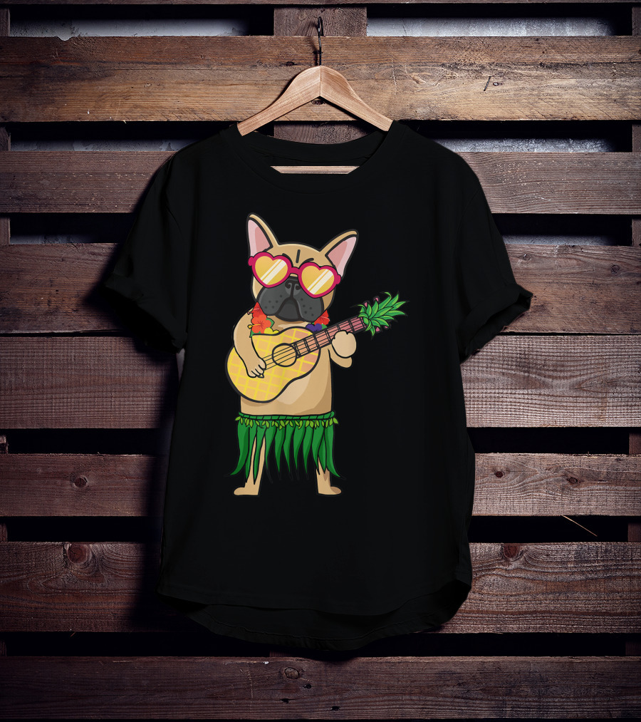French Bulldog Hawaiian Ukulele Summer Costume T-Shirt