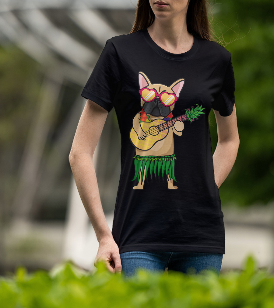 French Bulldog Hawaiian Ukulele Summer Costume T-Shirt