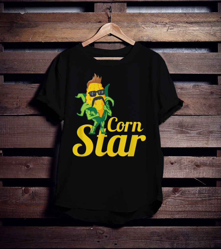 Funny Corn Star With Sunglasses And Mustache Maize Character T-Shirt