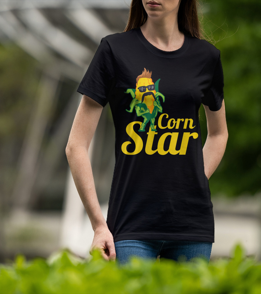 Funny Corn Star With Sunglasses And Mustache Maize Character T-Shirt