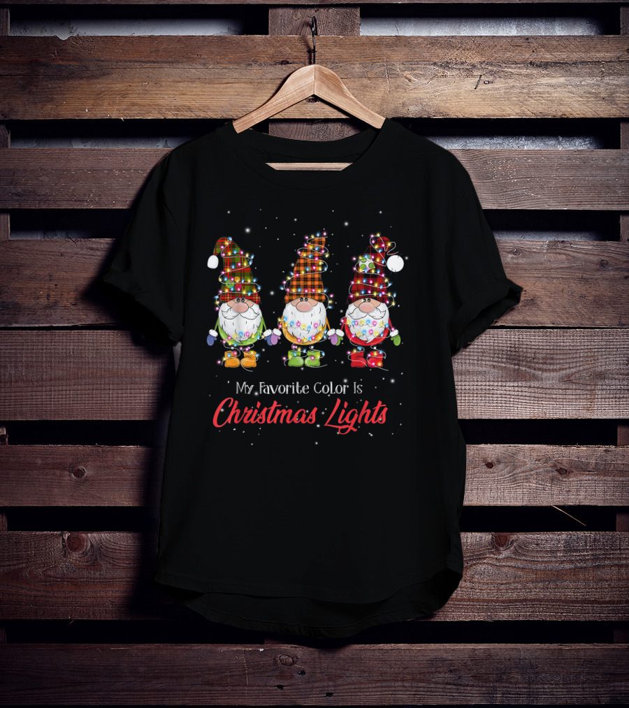God Jul Gnome Tomte My Favorite Color Is Christmas Lights T-Shirt