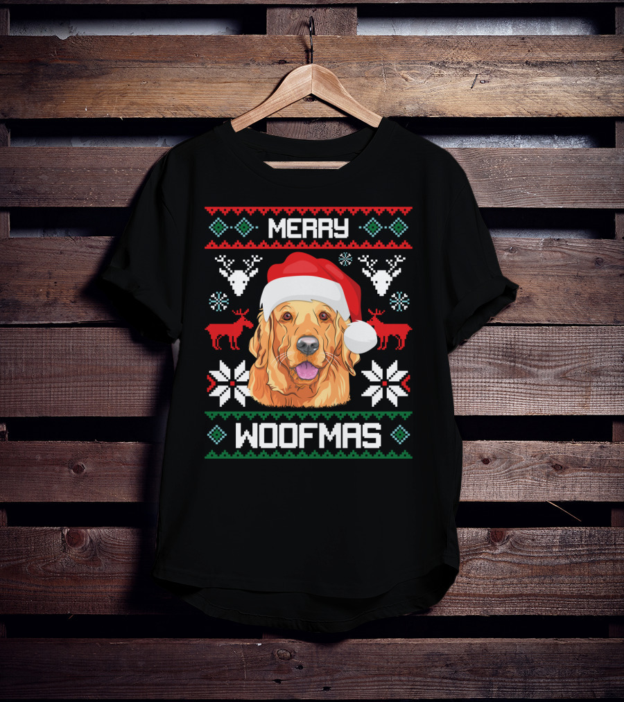 Merry Woofmas Golden Retriever Santa Hat Christmas T-Shirt
