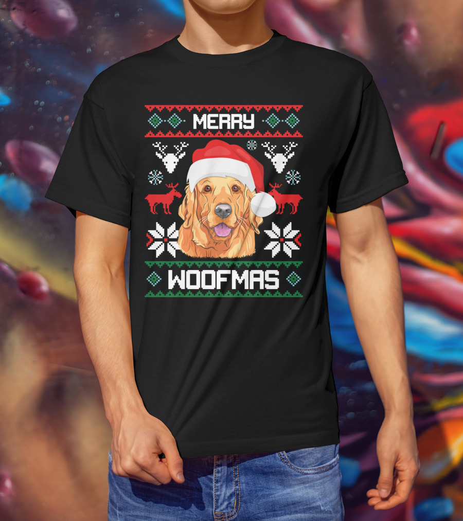 Merry Woofmas Golden Retriever Santa Hat Christmas T-Shirt