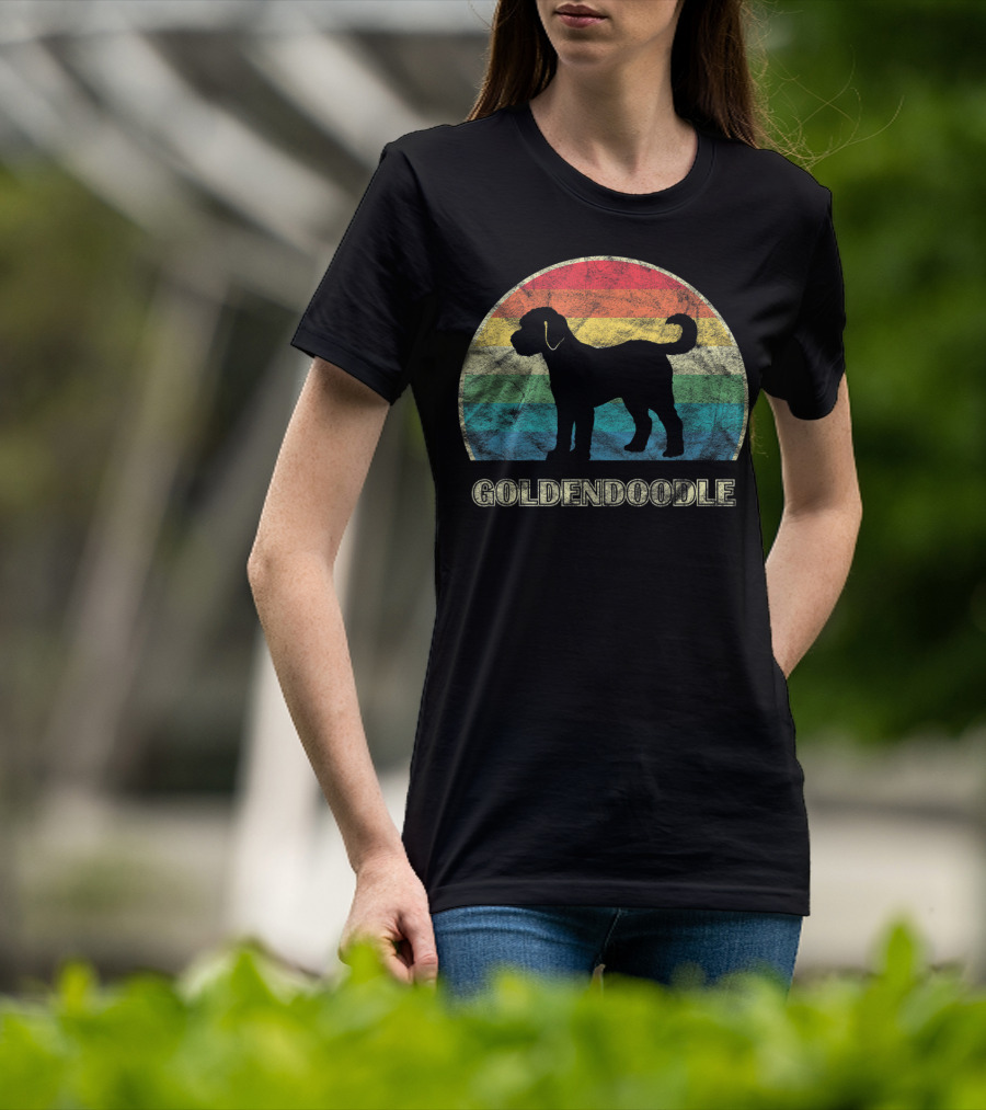 Goldendoodle Silhouette Retro Rainbow T-Shirt