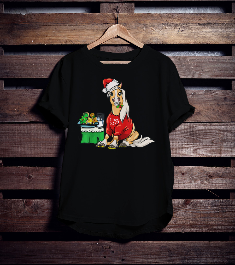Haflinger Horse I Love Santa Christmas Cookies And Milk Holiday T-Shirt