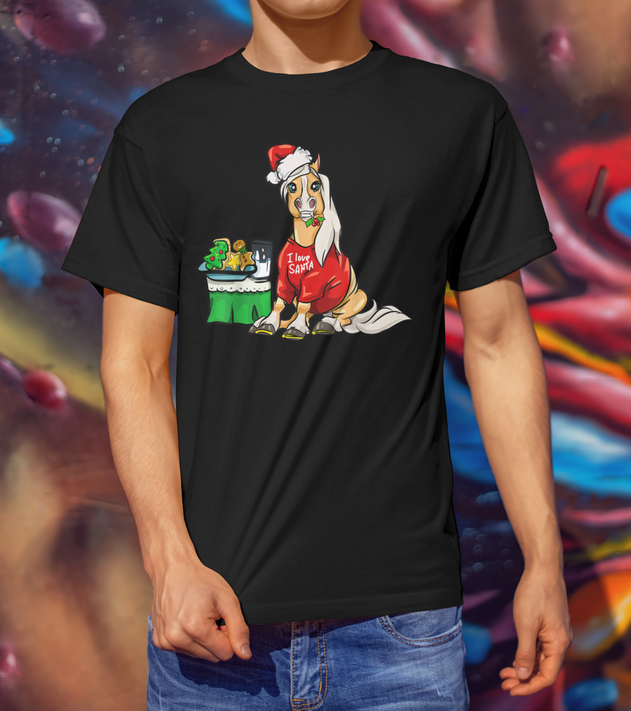 Haflinger Horse I Love Santa Christmas Cookies And Milk Holiday T-Shirt