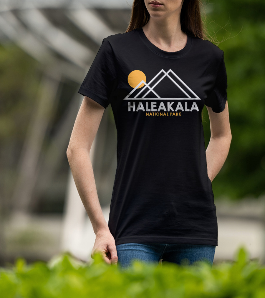 Haleakala National Park Hawaii Outline Hi With Sun And Mountain T-Shirt