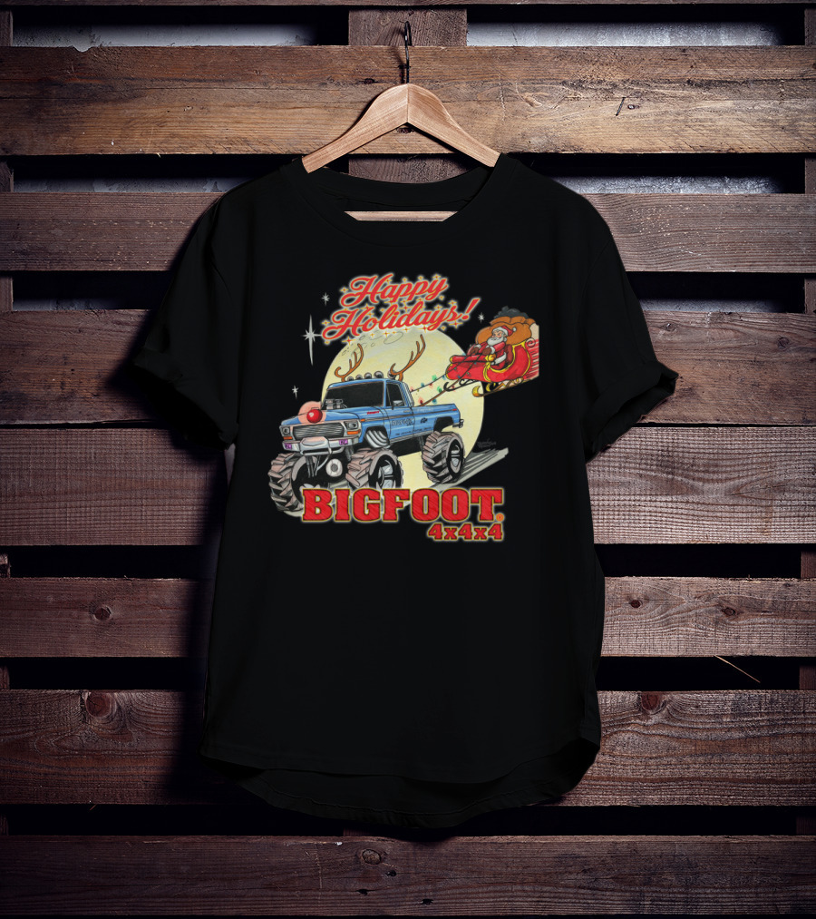Happy Holidays Bigfoot 4x4x4 Santa Sleigh Reindeer Truck T-Shirt