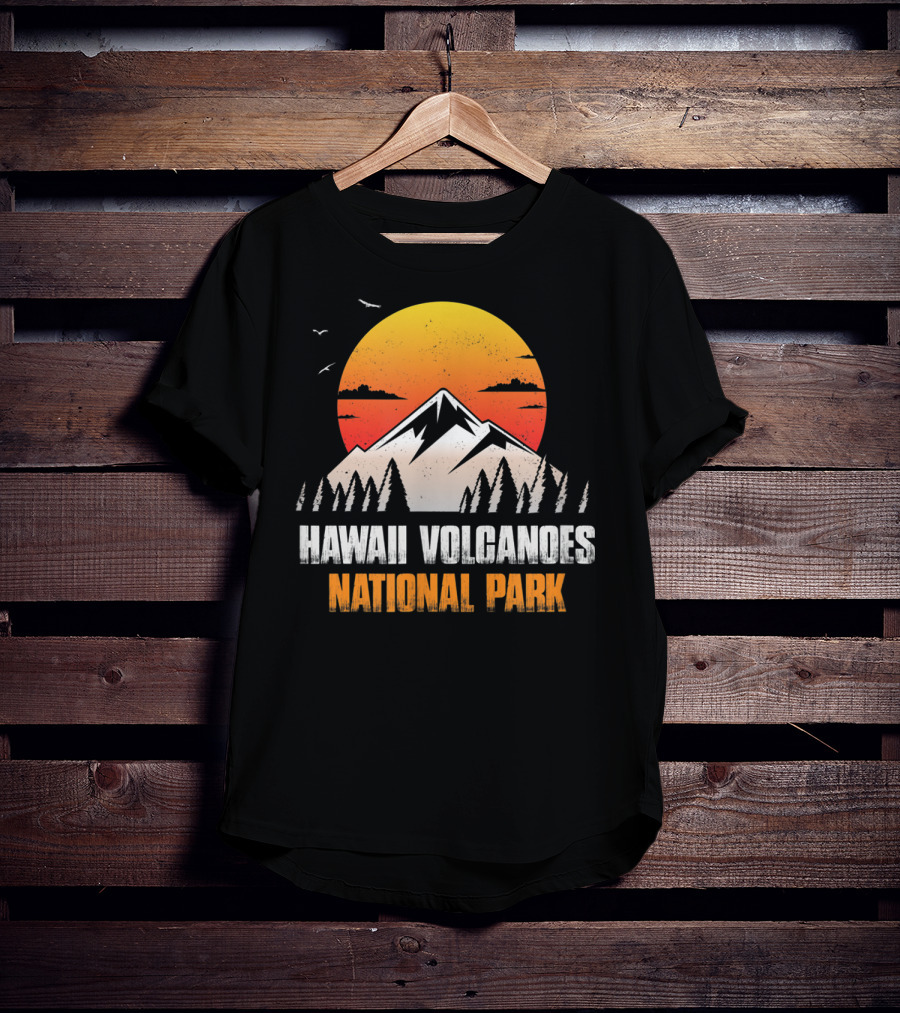Hawaii Volcanoes National Park Sunset Mountain Landscape With Birds T-Shirt