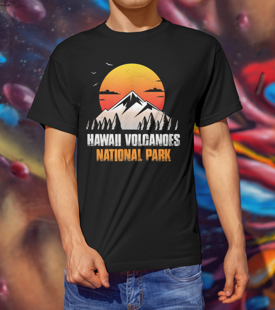 Hawaii Volcanoes National Park Sunset Mountain Landscape With Birds T-Shirt