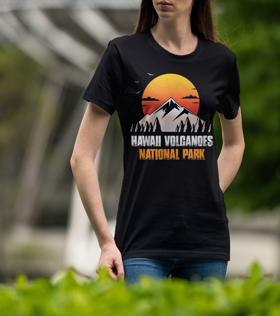 Hawaii Volcanoes National Park Sunset Mountain Landscape With Birds T-Shirt