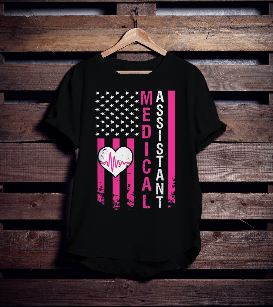 Medical Assistant Heartbeat American Flag T-Shirt