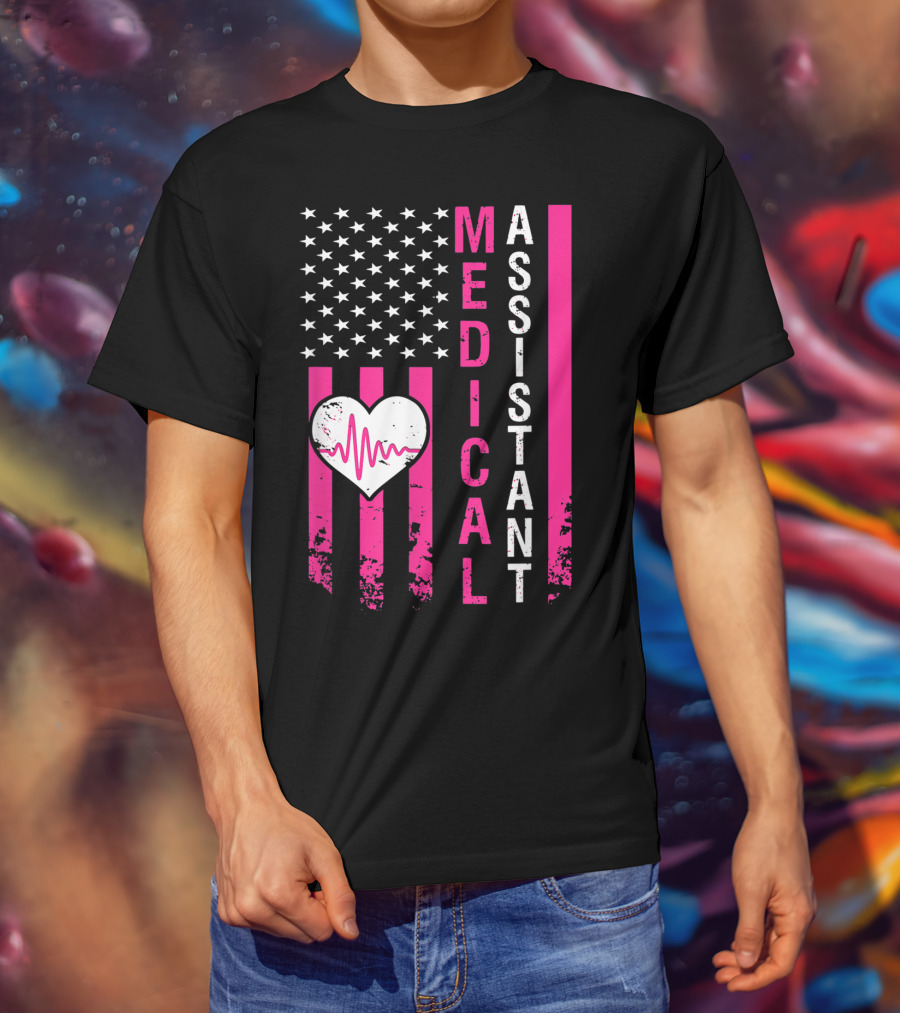 Medical Assistant Heartbeat American Flag T-Shirt