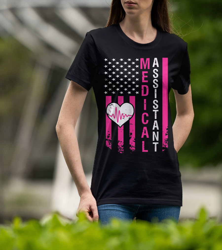 Medical Assistant Heartbeat American Flag T-Shirt