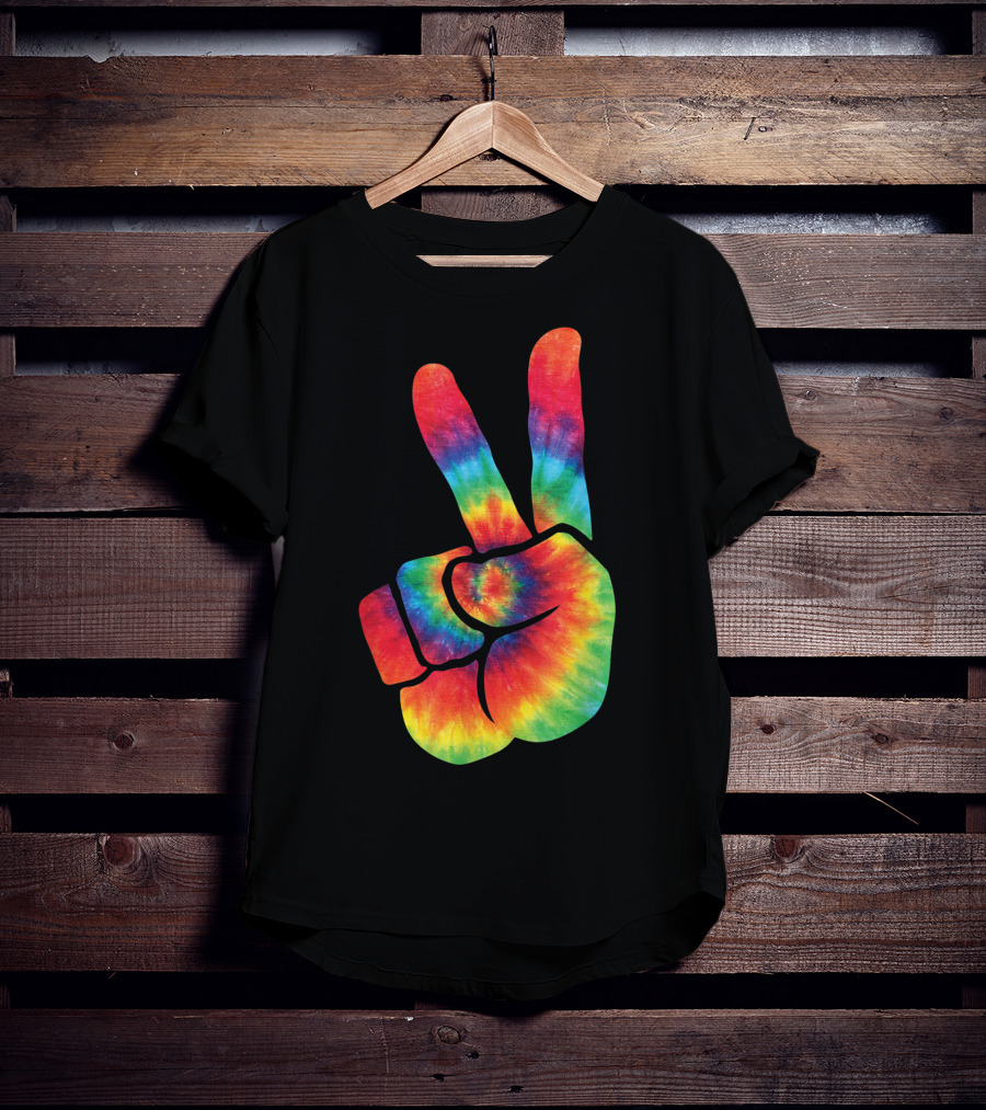 Hippie Tie Dye Peace Hand Colortone Rainbow T-Shirt