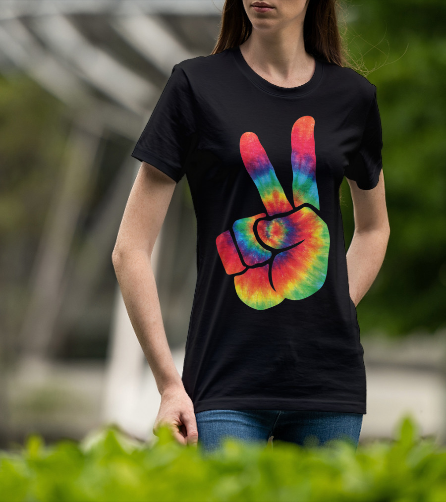 Hippie Tie Dye Peace Hand Colortone Rainbow T-Shirt