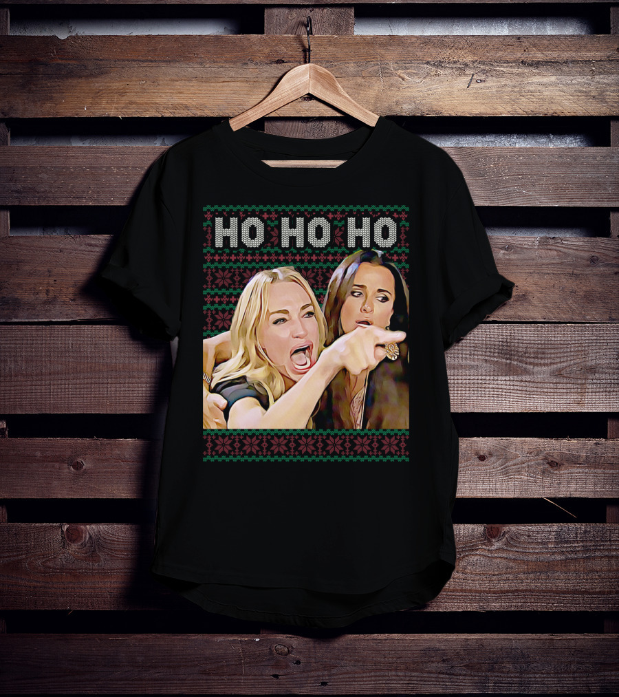 Ho Ho Ho Woman Yelling At Cat Meme Christmas T-Shirt