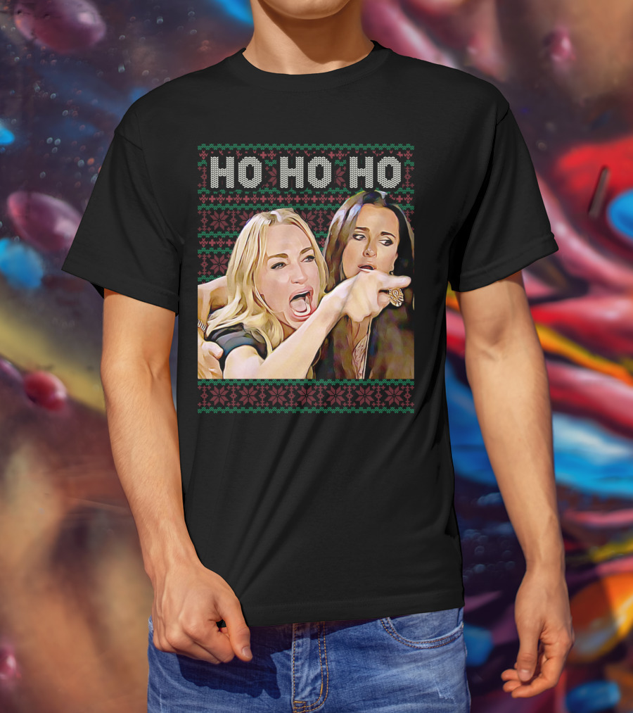Ho Ho Ho Woman Yelling At Cat Meme Christmas T-Shirt