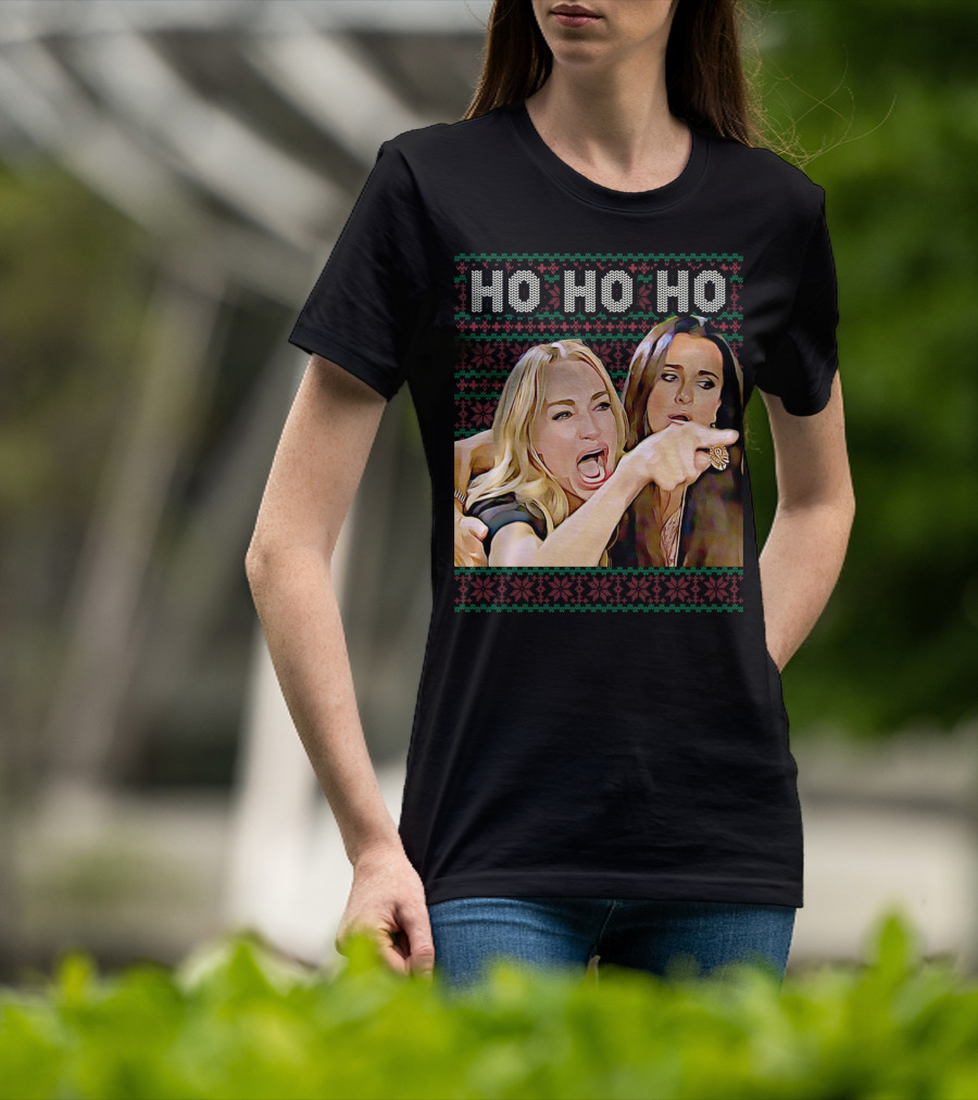 Ho Ho Ho Woman Yelling At Cat Meme Christmas T-Shirt