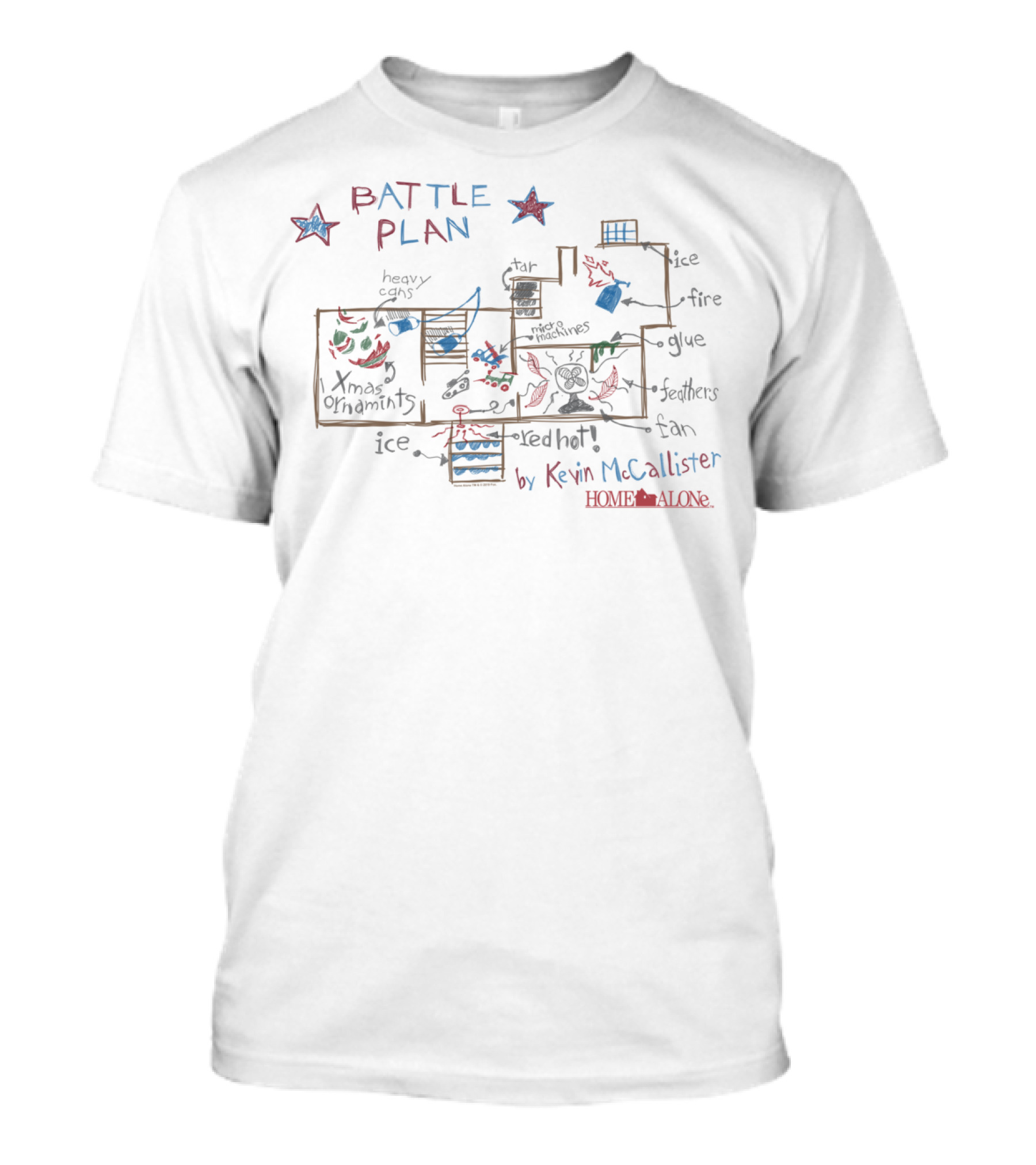 Kevin McCallister Home Alone Battle Plan Xmas Ornaments Ice Glue Feathers T-Shirt