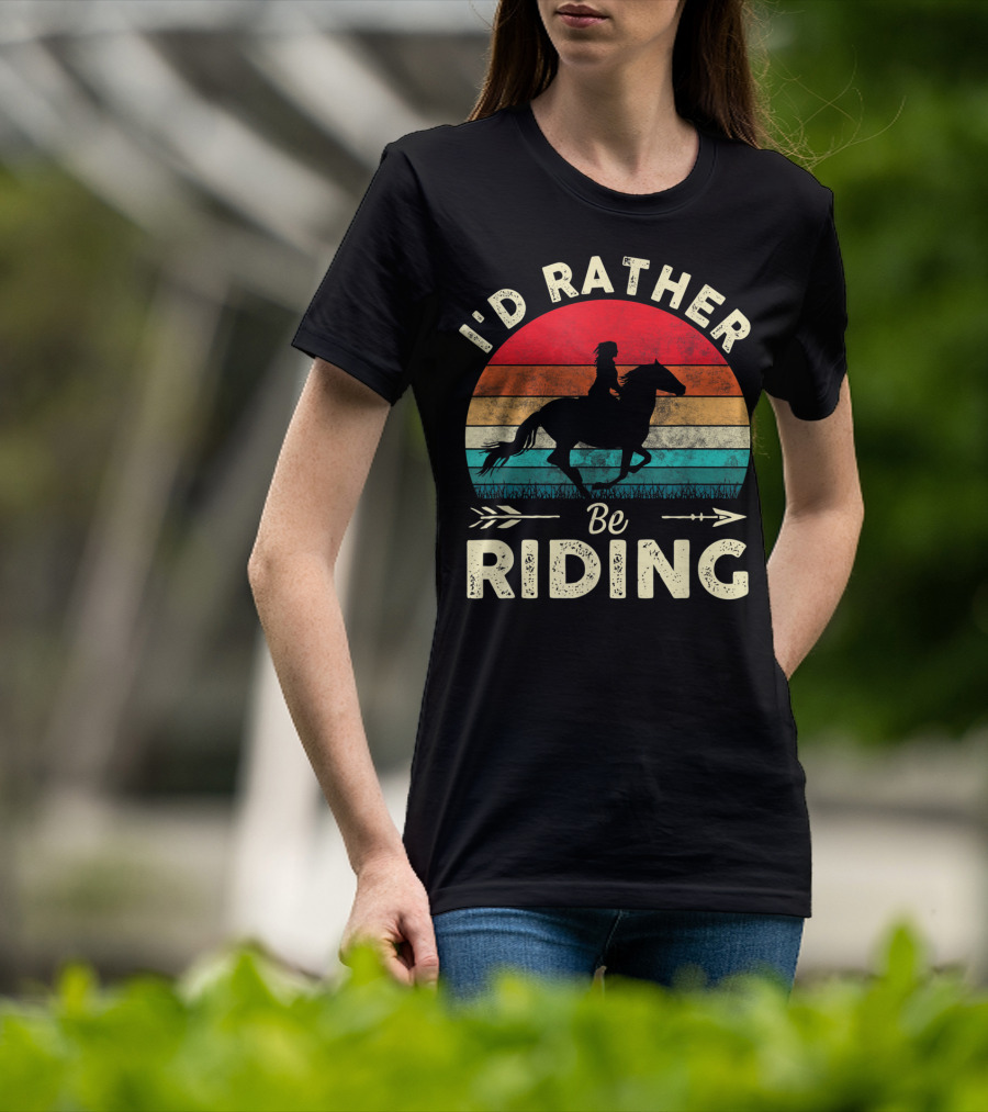 I'd Rather Be Riding Horse Lover Retro Sunset T-Shirt