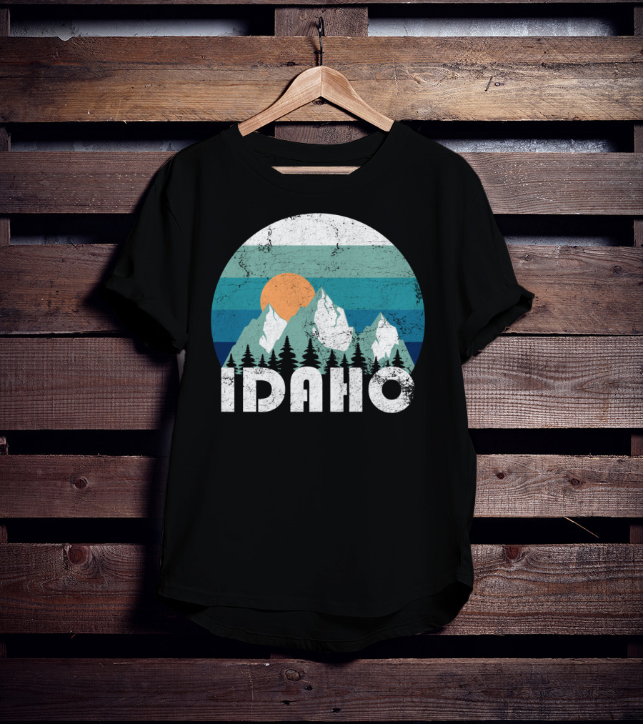 Idaho Mountains Retro Sunset Forest Scenic T-Shirt