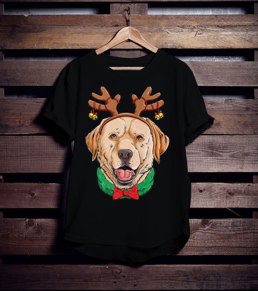 Labrador With Christmas Reindeer Antlers And Bow Tie Dog Xmas O7 T-Shirt