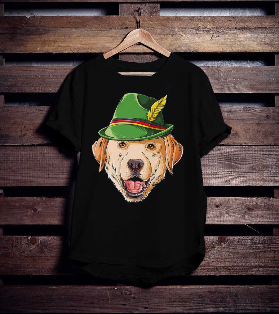 Labrador Oktoberfest Dog In Green German Hat With Feather T-Shirt
