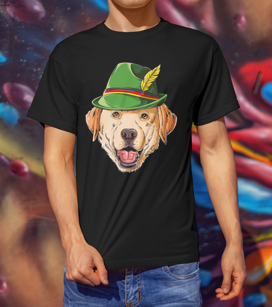 Labrador Oktoberfest Dog In Green German Hat With Feather T-Shirt