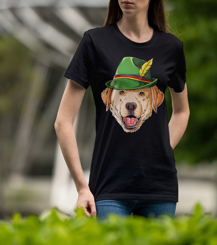Labrador Oktoberfest Dog In Green German Hat With Feather T-Shirt