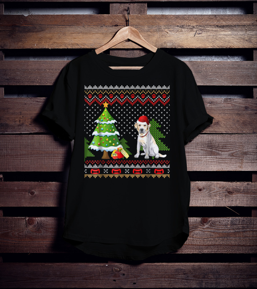 Labrador Santa Christmas UglyDog Sweater With Holiday Tree And Gifts T-Shirt