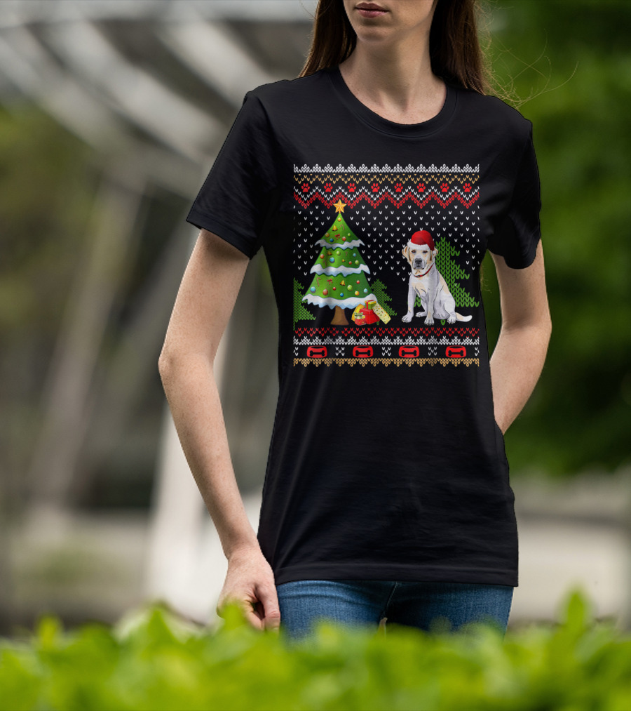 Labrador Santa Christmas UglyDog Sweater With Holiday Tree And Gifts T-Shirt