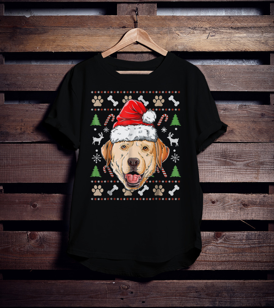 Labrador Ugly Christmas Sweater Santa Hat Xmas Dog Candy Cane Paw Print Snowflake T-Shirt