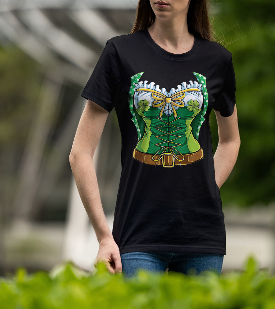 Green Leprechaun Costume St Patrick's Day Women Corset T-Shirt
