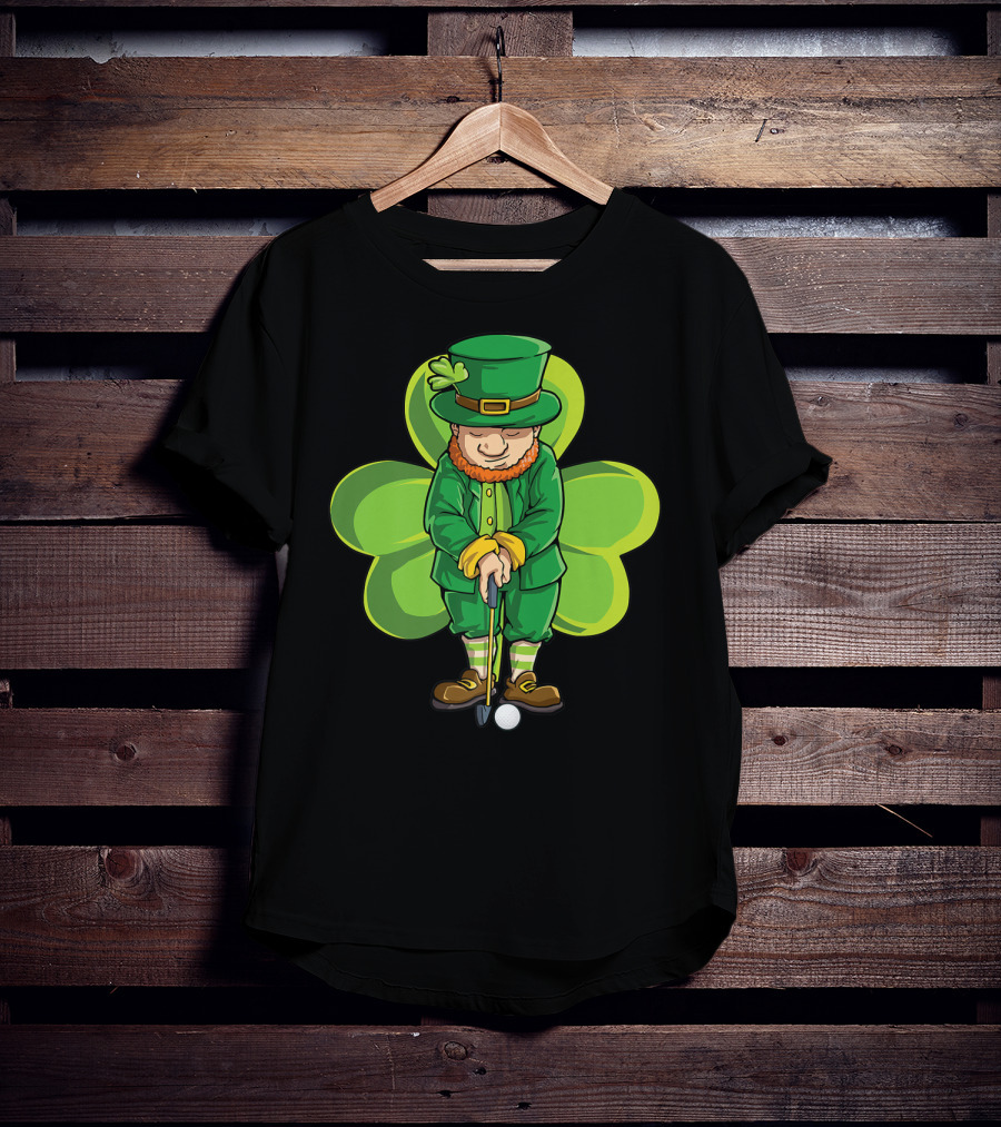 Leprechaun Golf St Patricks Day Boys Four Leaf Clover T-Shirt