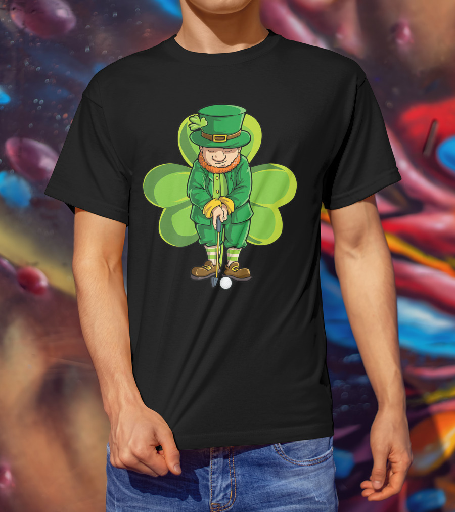 Leprechaun Golf St Patricks Day Boys Four Leaf Clover T-Shirt