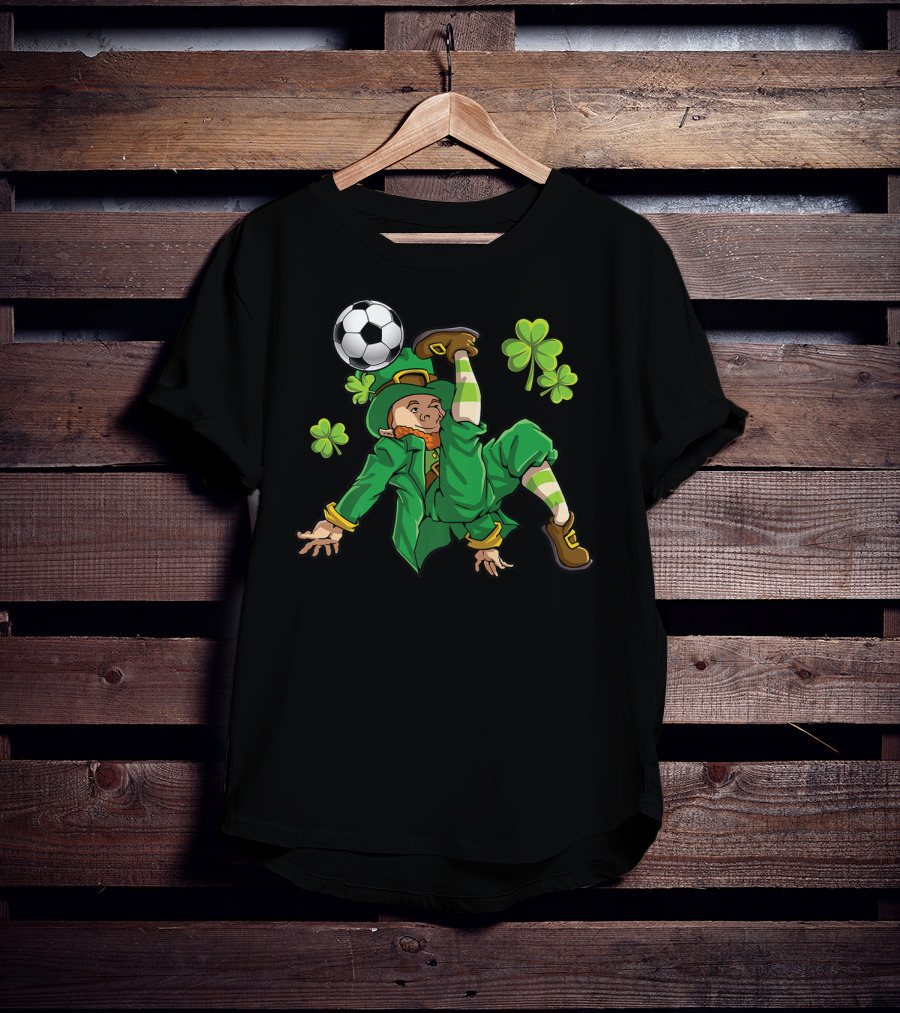 Leprechaun Soccer With Shamrocks And Soccer Ball Kick T-Shirt