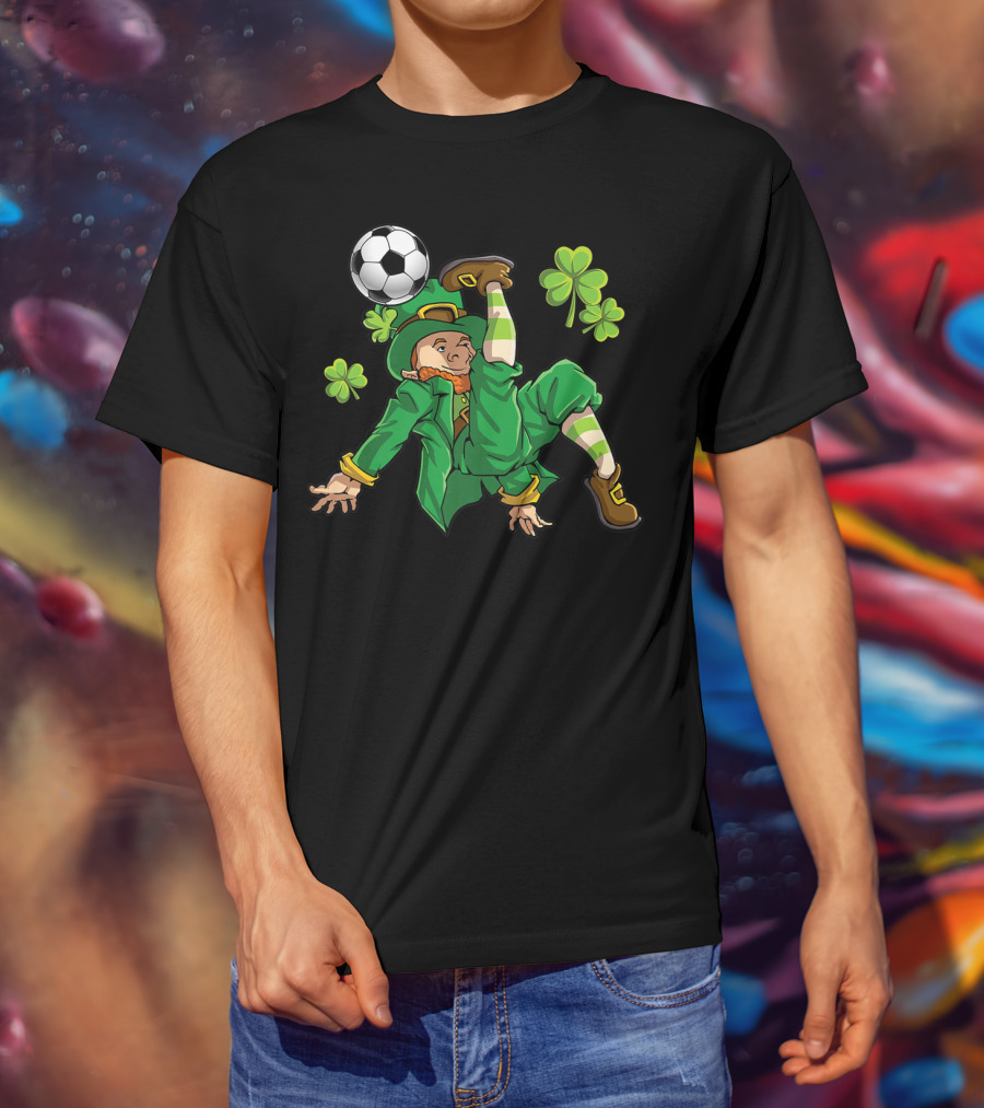 Leprechaun Soccer With Shamrocks And Soccer Ball Kick T-Shirt