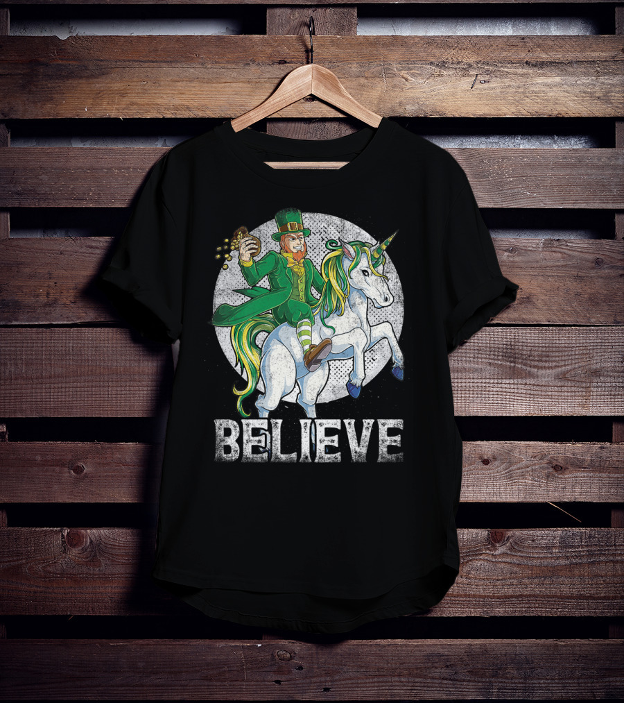 Believe Lepricorn Leprechaun Unicorn St Patricks Day R8 T-Shirt