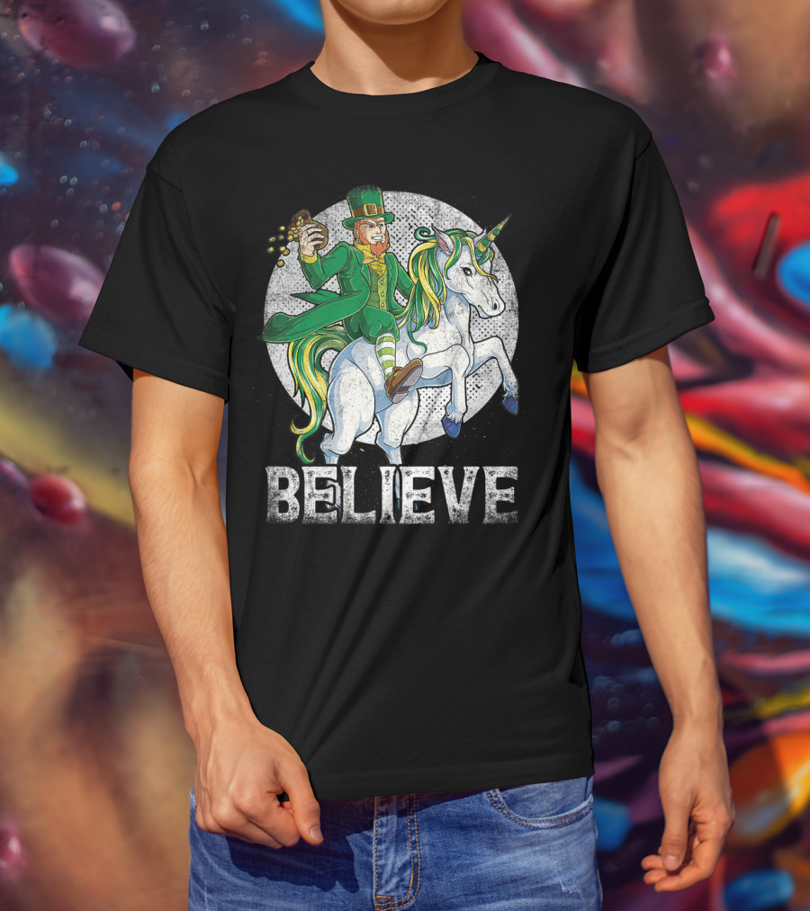 Believe Lepricorn Leprechaun Unicorn St Patricks Day R8 T-Shirt